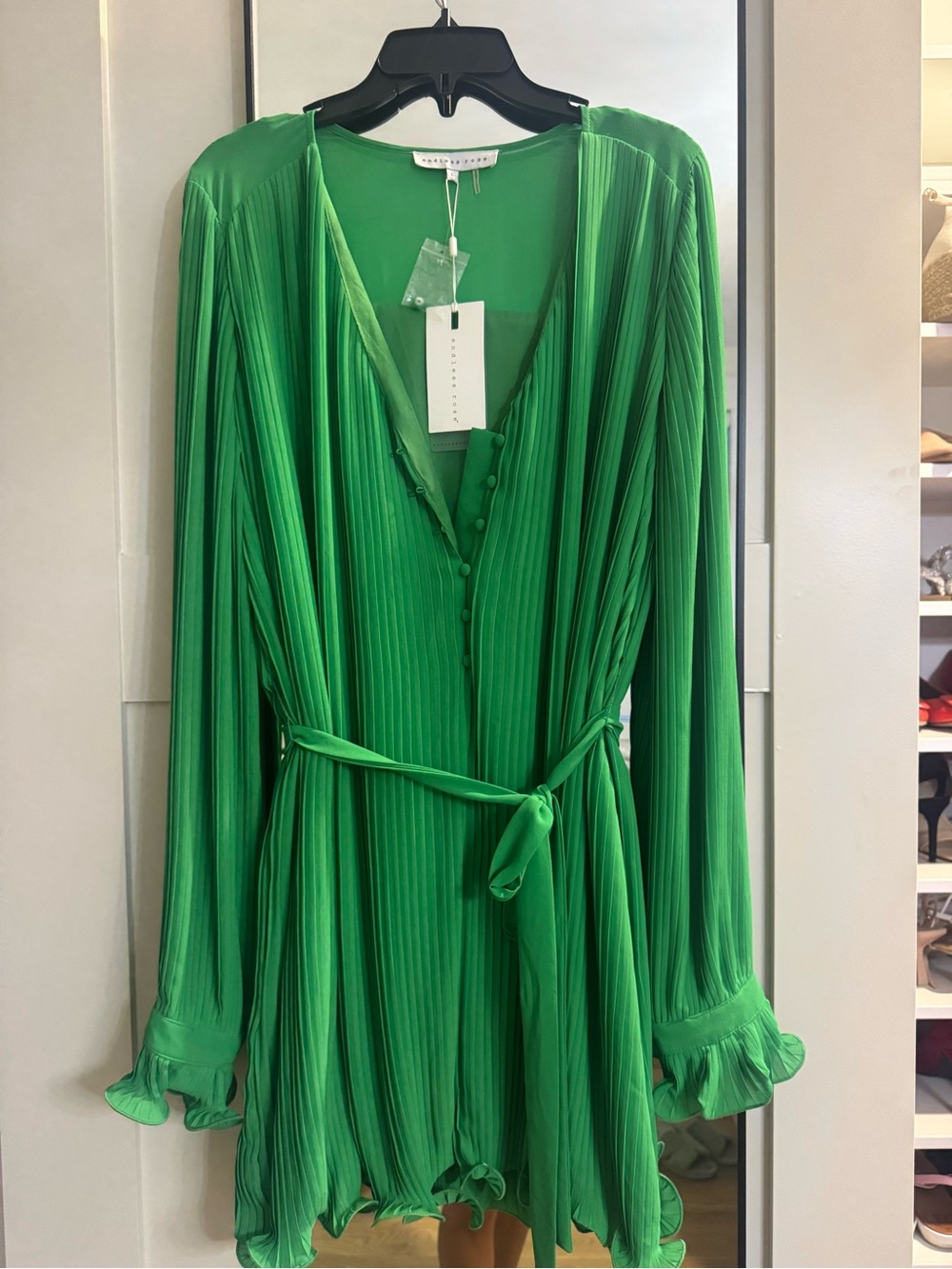 Endless Rose Green Pleated Long-Sleeve Romper